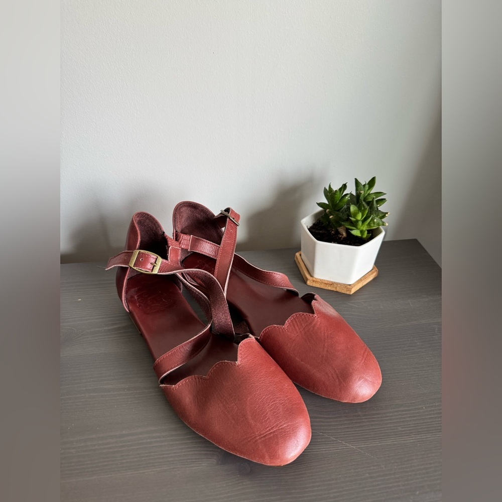 Bali Elf Mangrove Cross-Strap Leather Ballet Flats Vintage Brown Women’s 11